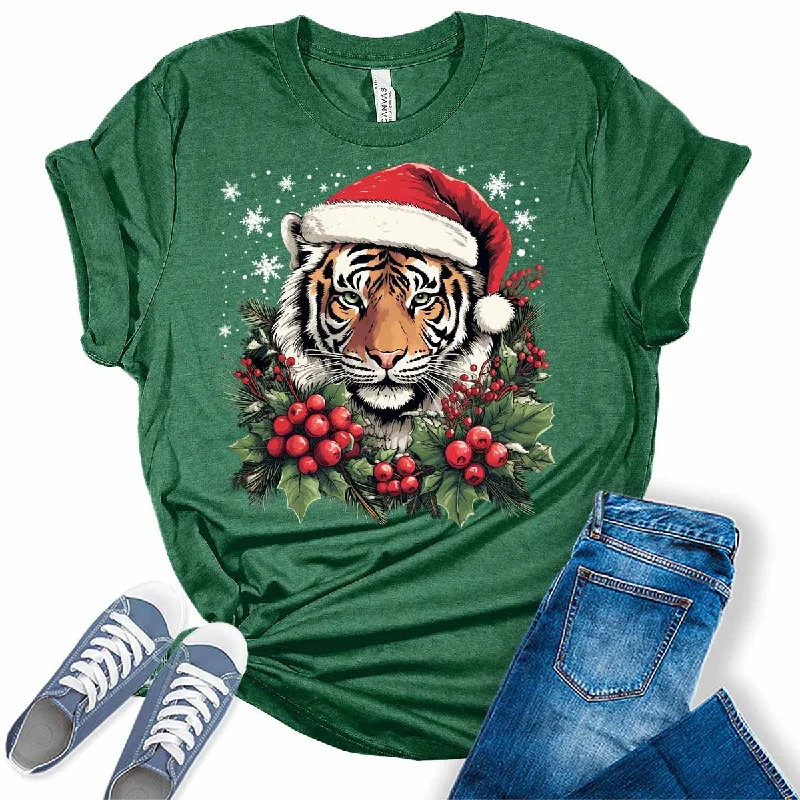 Christmas Tiger Santa Hat Xmas Holiday T-shirt Faux Fur Fabric Real Fur Fabric Shearling Fabric