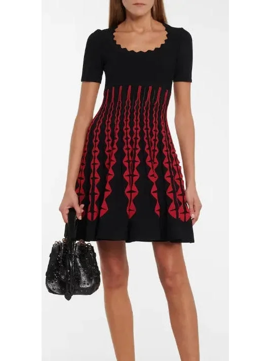 Color Contrast Knit Mini Dress Trendy A-Line Mini Dress