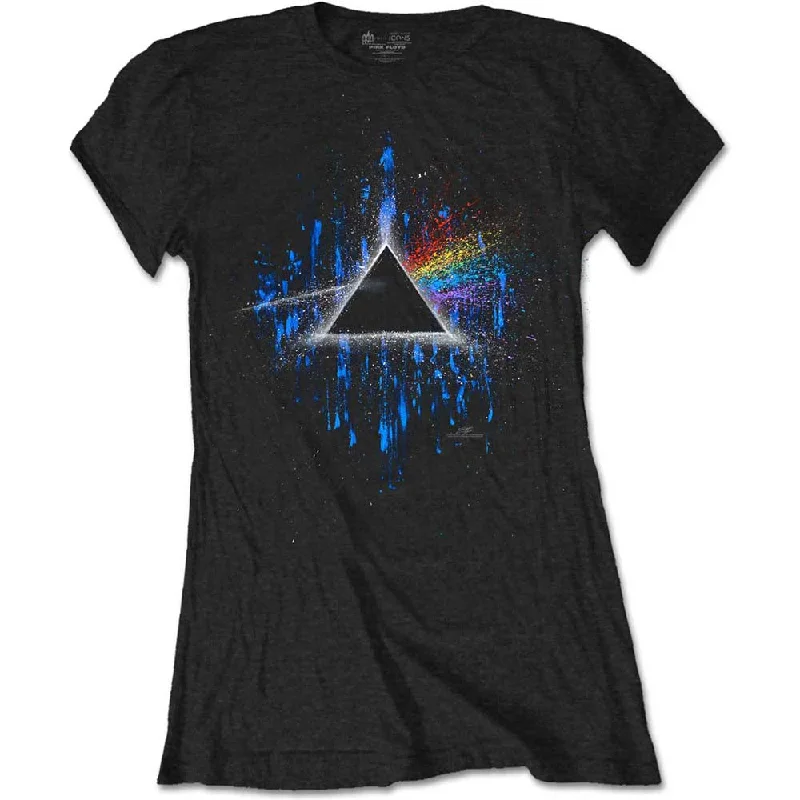 Pink Floyd Ladies T-Shirt: Dark Side of the Moon Blue Splatter Handmade Hand-knitted Hand-woven