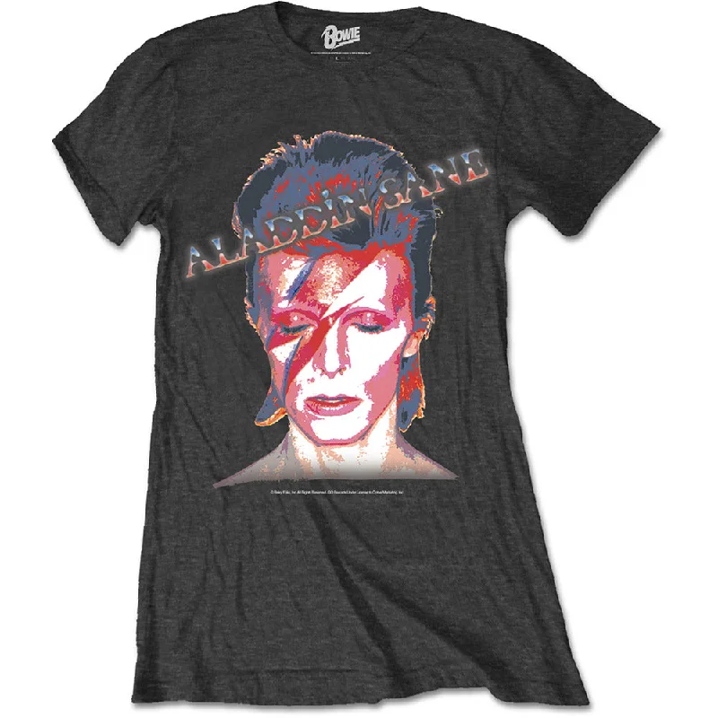 David Bowie Ladies Premium T-Shirt: Aladdin Sane Striped Floral Plaid