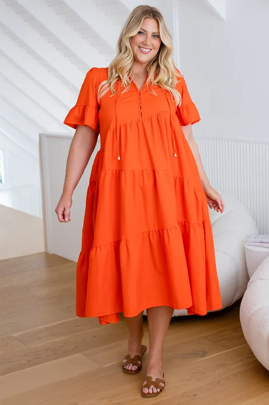 Della Midi Dress Sunset Orange Comfortable Wrap Midi Dress