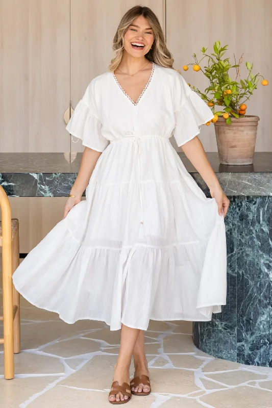 Dolly Midi Dress White Comfortable Denim Midi Dress