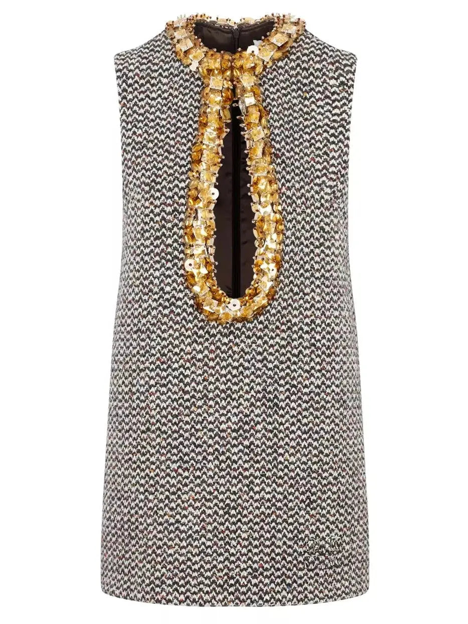 Embellished Boucle-Tweed Sleeveless Mini Dress Elegant Sequin Mini Dress