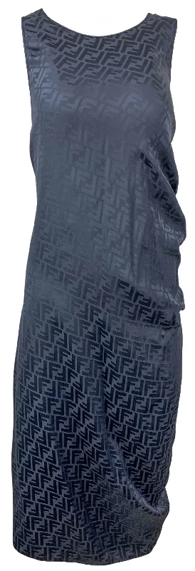 Fendi Draped FF Silk Ruched Midi Dress in Palmira Blue Comfortable Deep V Midi Dress