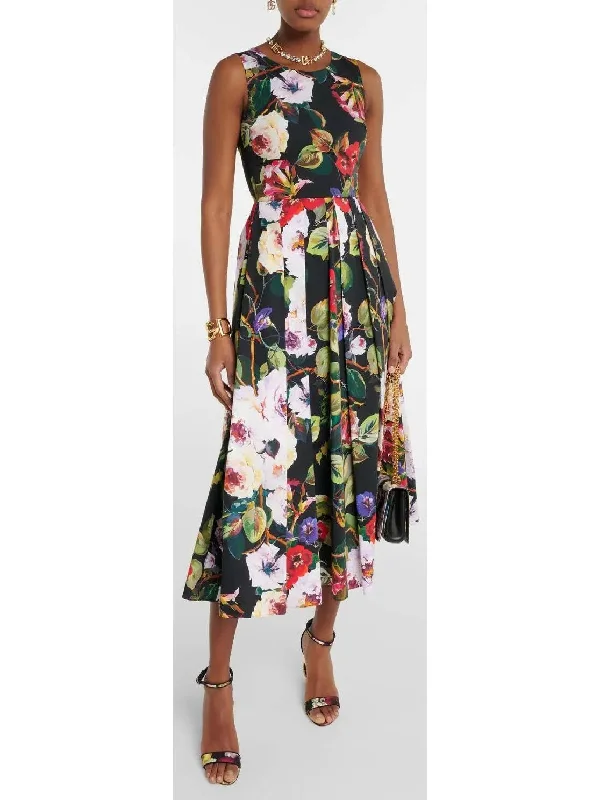 Floral Cotton Midi Dress Comfortable Wrap Midi Dress