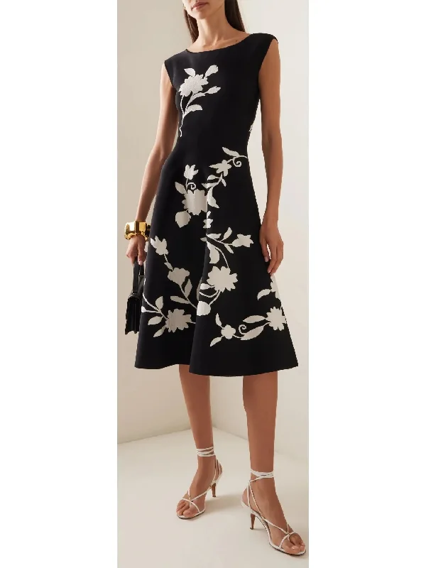 Floral Knit Midi Dress Comfortable Adjustable Strap Midi Dress