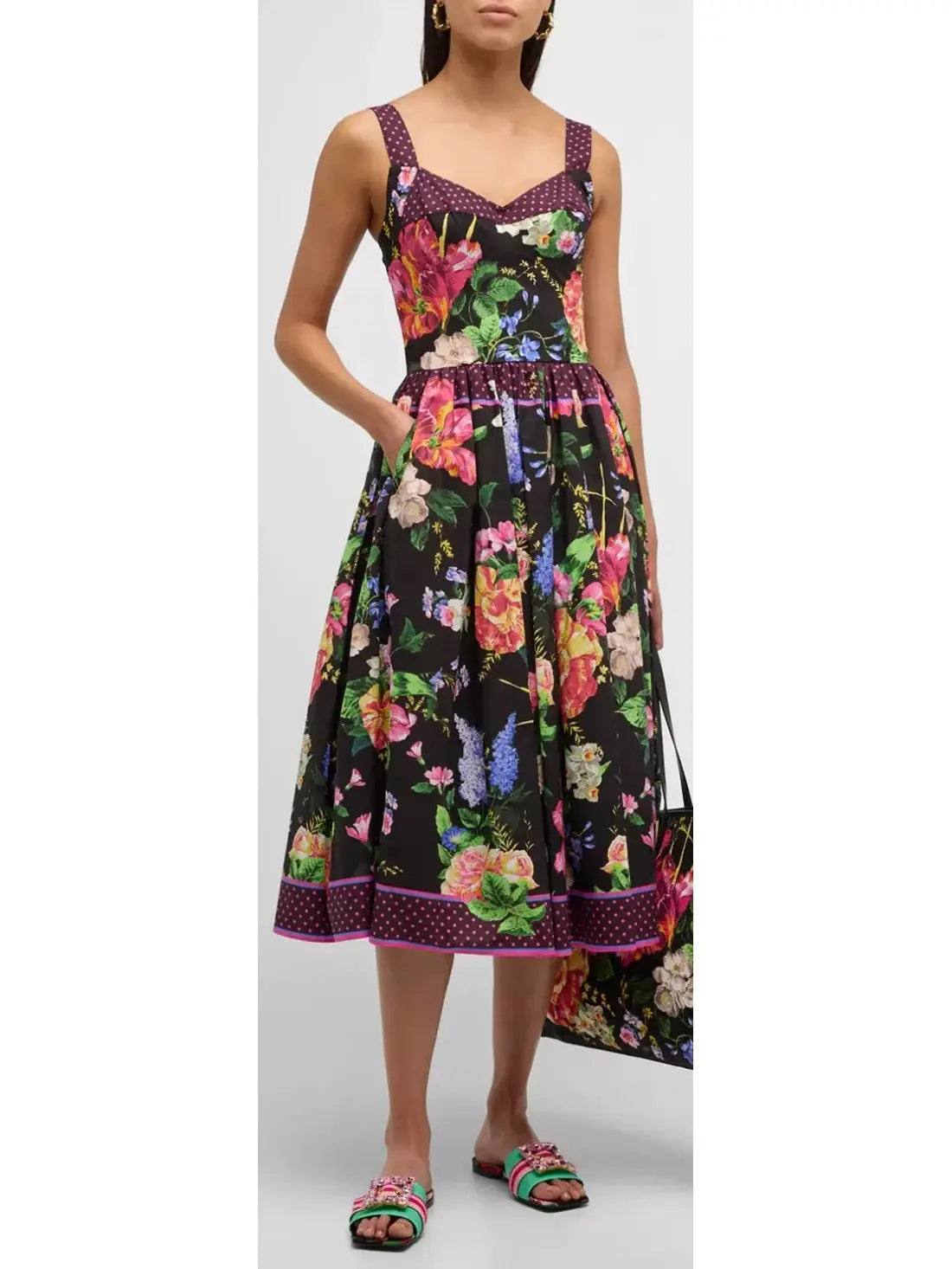 Floral-Print Sleeveless Bustier Fit-&-Flare Midi Dress Fashionable Fitted Midi Dress