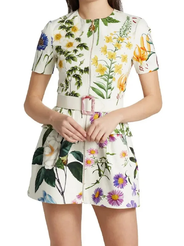 Floral-Printed Embellished Mini Dress Trendy Mesh Mini Dress