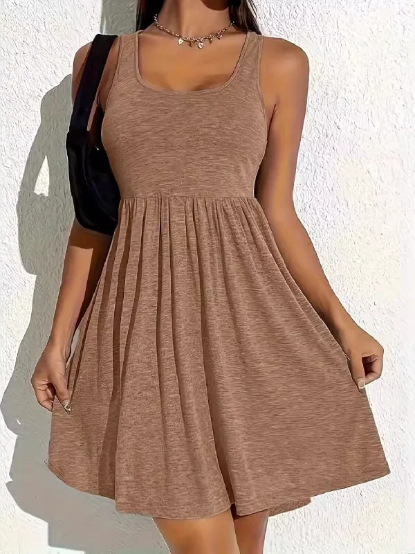 Full Size Square Neck Sleeveless Mini Dress Elegant Vintage Mini Dress