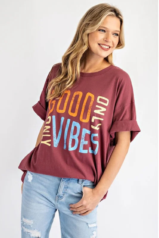 Good Vibes Only Graphic Tee Striped Floral Plaid