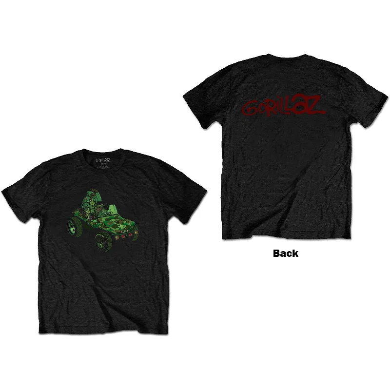 Gorillaz | Official Band T-Shirt | Group Green Jeep (Back Print) Asymmetrical Pockets Print