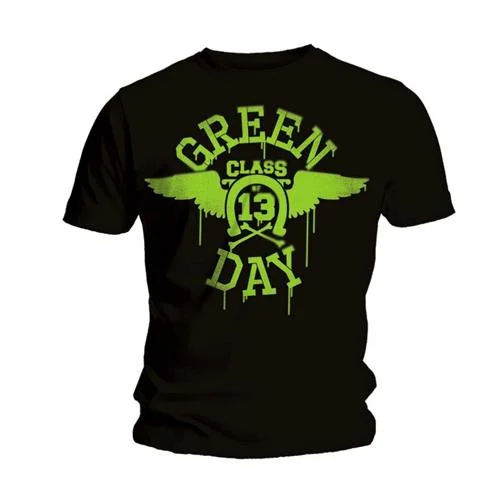 Green Day | Official Band T-Shirt | Neon Notch Collar Peter Pan Collar Cowl Neck