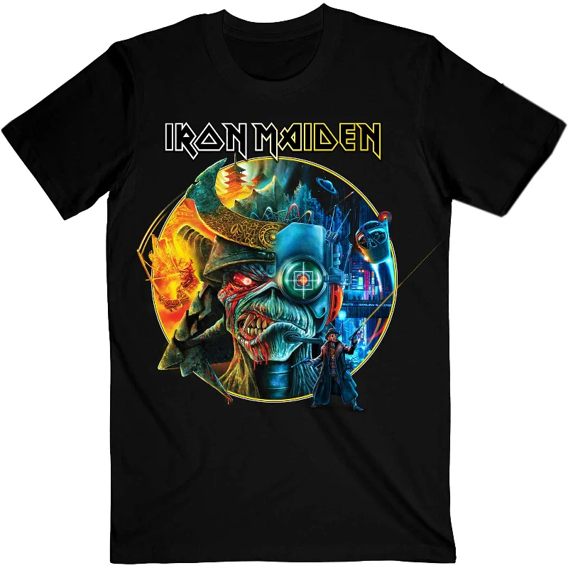 Iron Maiden | Official Band T-Shirt | The Future Past Tour '23 Circle Art V-Neck T-Shirt Long Sleeve Cotton