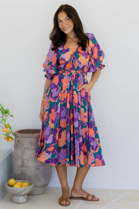 Jade Midi Dress Milan Floral Print Elegant Faux Wrap Midi Dress