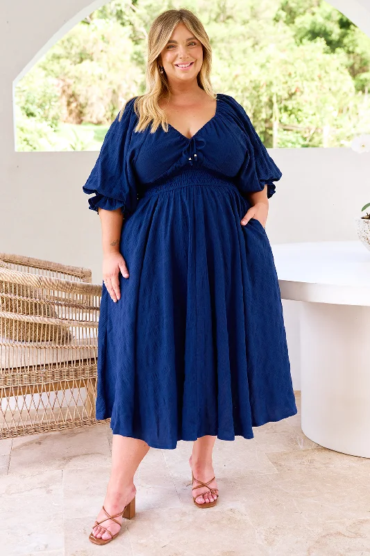 Jade Midi Dress Navy Stylish Button-Down Midi Dress