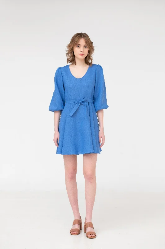 June – round neck linen mini dress Fashionable Boho-Chic Mini Dress