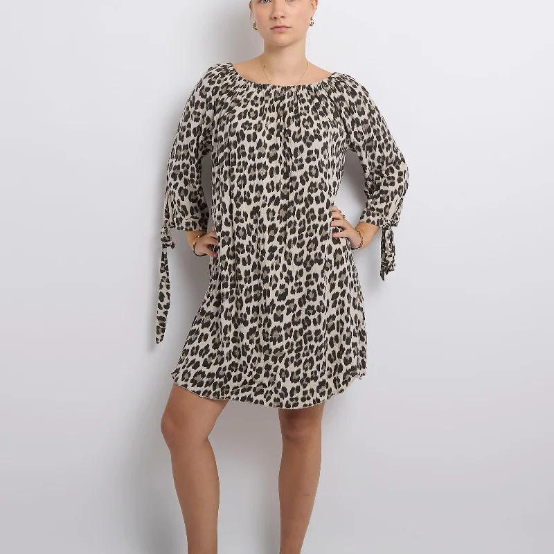 Leopard Print Off The Shoulder Midi Dress-UK 12 Comfortable Floral Print Midi Dress