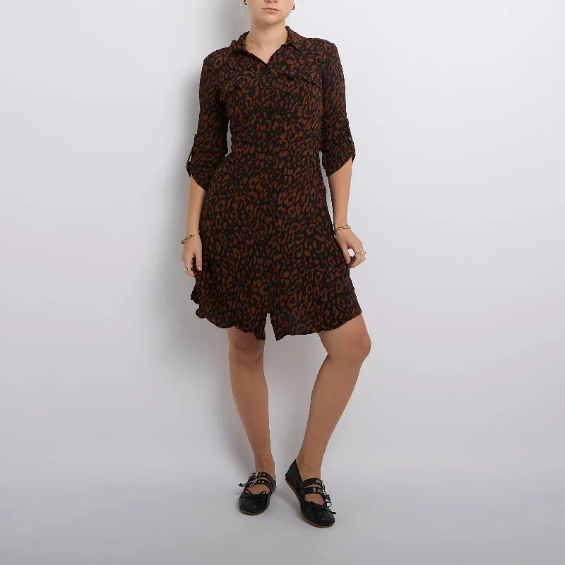 Leopard Print Shirt Midi Dress- UK 8 Cozy Wide Strap Midi Dress