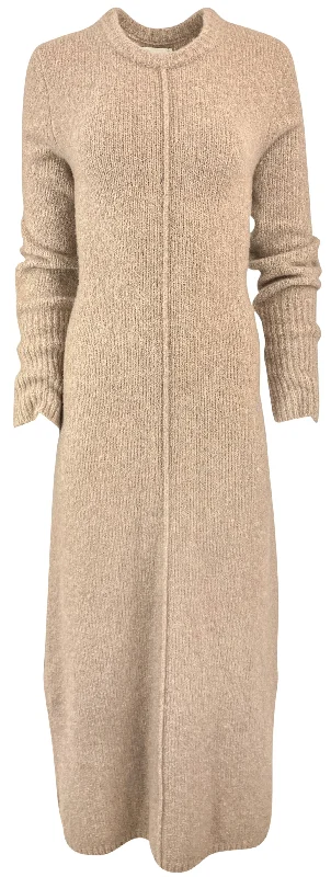 LouLou Studio Bisha Knitted Midi Dress in Camel Comfortable Empire Waist Midi Dress