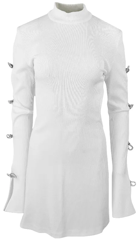 Mach & Mach Cut-Out Mini Dress in White Fashionable Mini Dress with Pockets