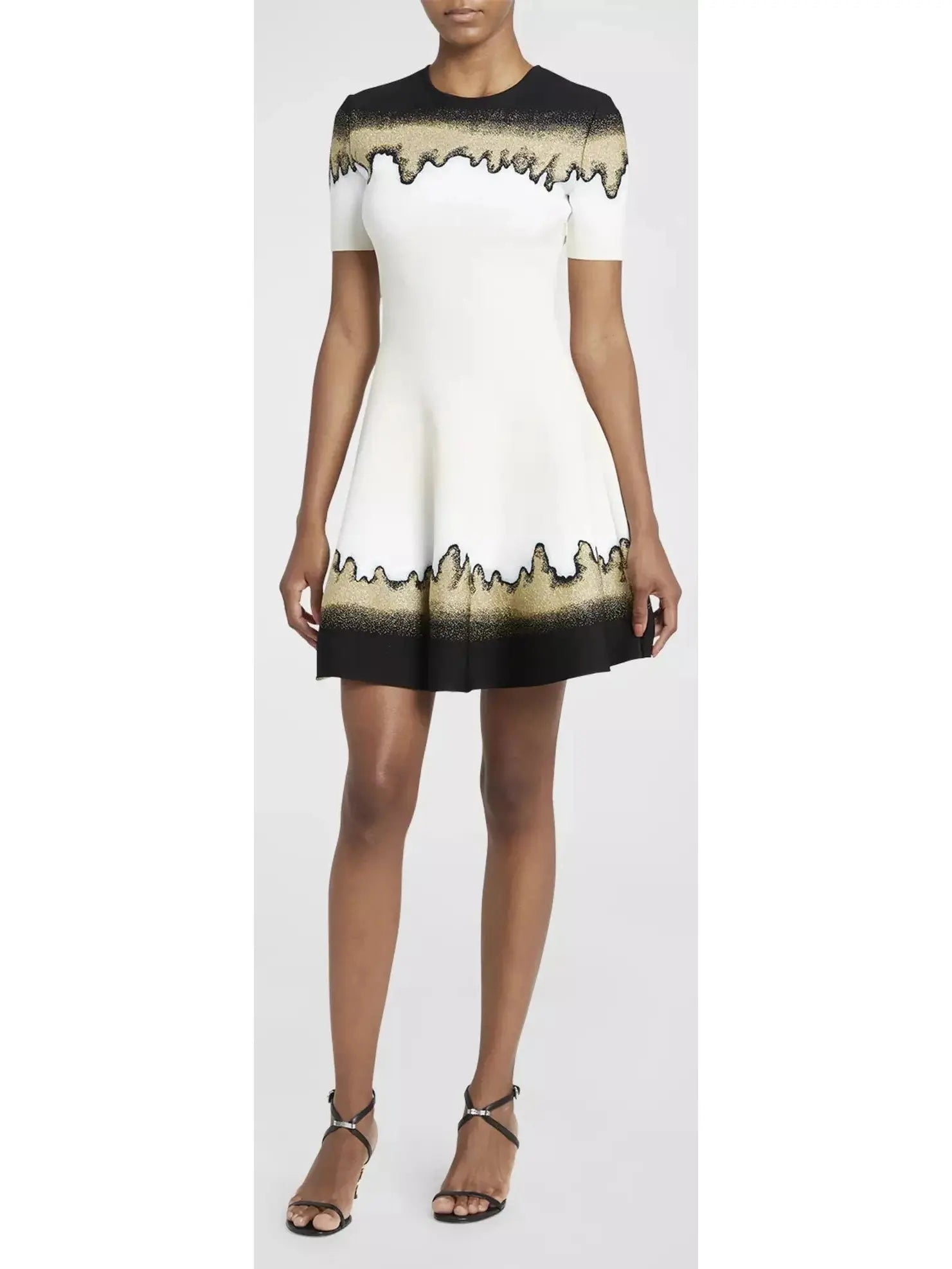 Metallic Jacquard Short-Sleeve Mini Dress Fashionable Party Mini Dress