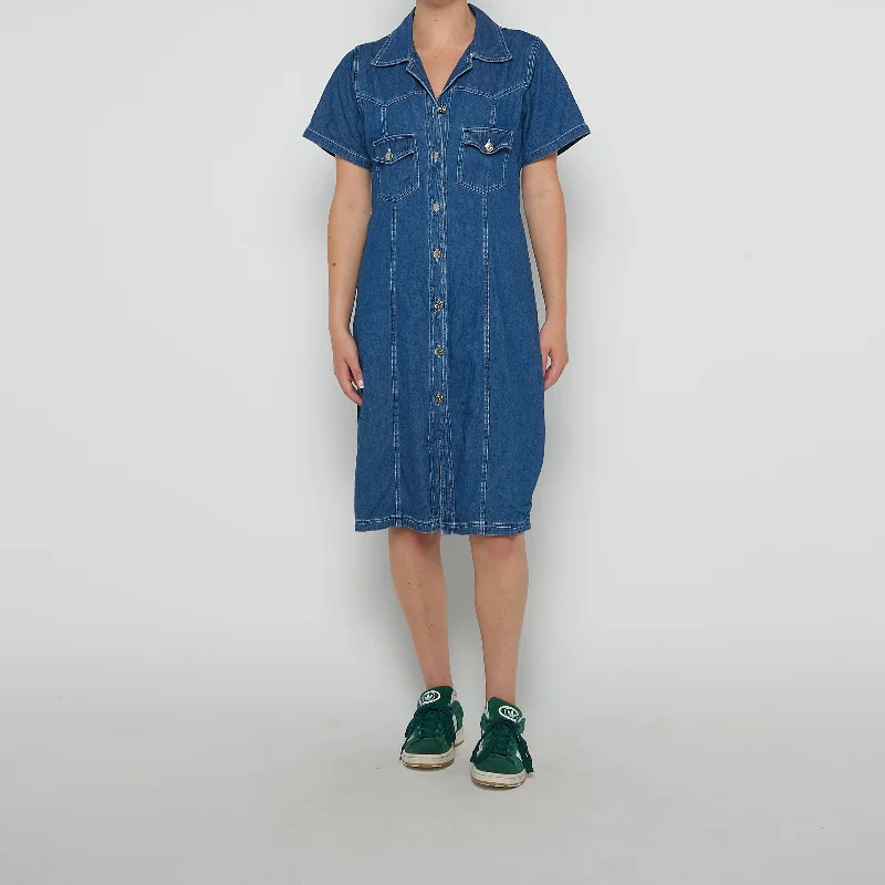 Mondial Button Down Denim Midi Dress - UK 10 Elegant Floral Appliqué Midi Dress