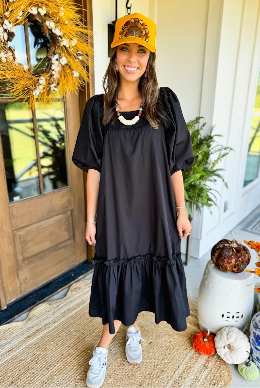 Mud Pie Monet Midi Dress in Black Stylish Vintage Midi Dress