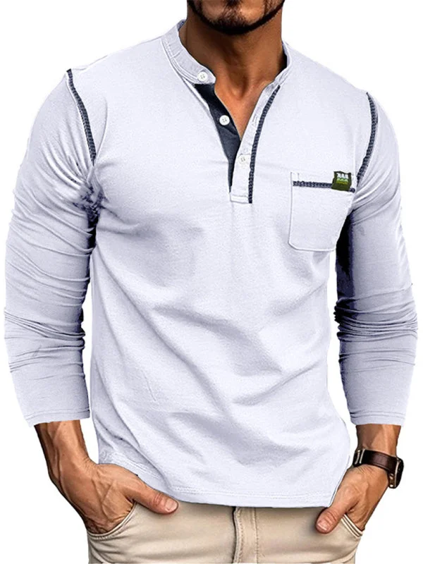 Men's Henley Color Block Knitted Long Sleeve T-Shirt Chenille Blend Fleece Blend Nylon Blend