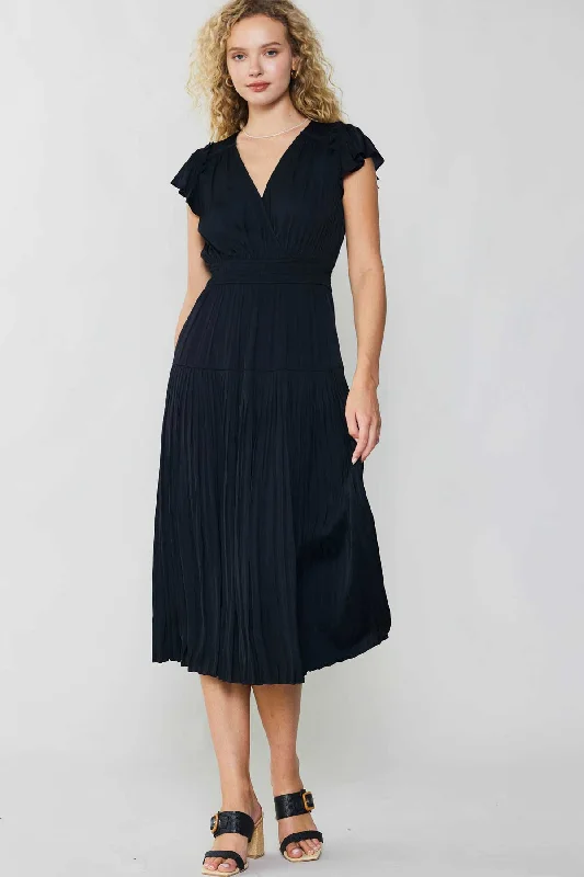 NYLAND Flutter Sleeve Pleated Midi Dress Comfortable Knitwear Midi Dress