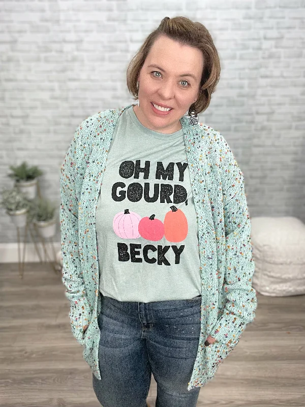 Oh My Gourd Becky! Graphic Tee In Aqua Denim Fabric Leather Fabric Suede Fabric