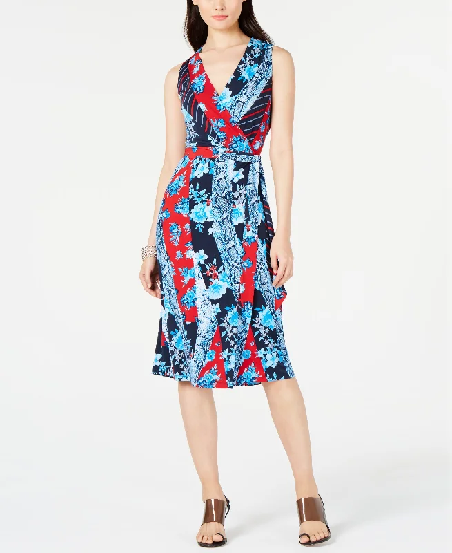 Petite Patchwork Wrap Midi Dress Fashionable Fitted Midi Dress