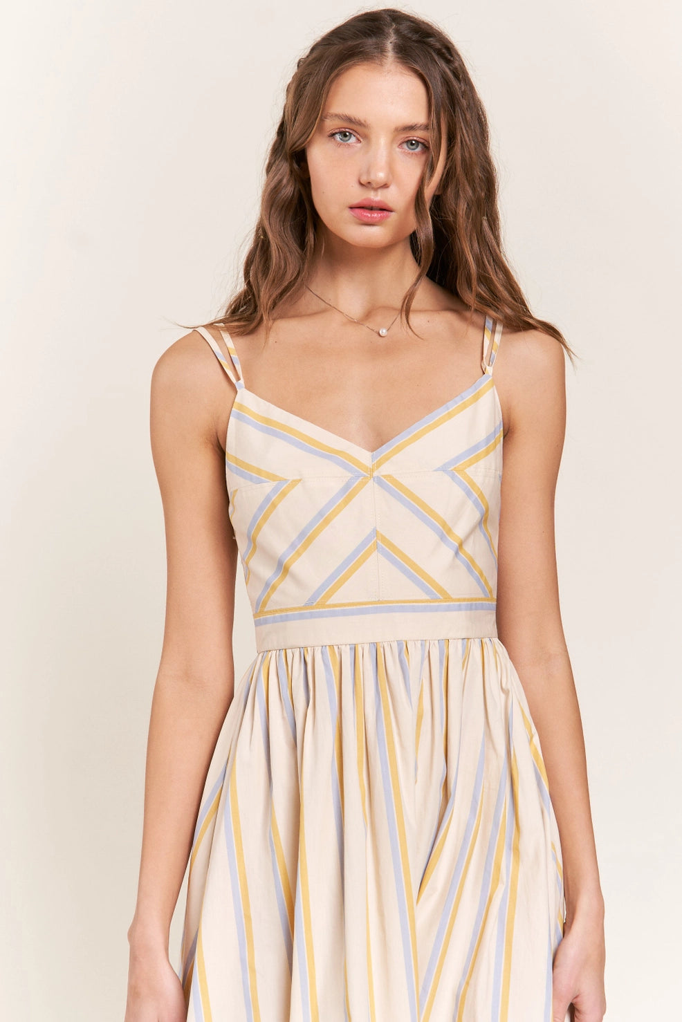 Pin Stripe Midi Dress Stylish Off-Shoulder Ruffle Dress