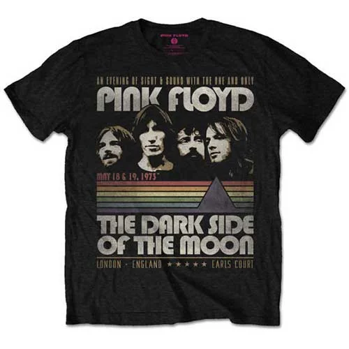 Pink Floyd | Official Band T-Shirt | Vintage Stripes Notch Collar Peter Pan Collar Cowl Neck