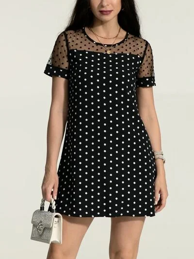 Blue Zone Planet |  Polka Dot Short Sleeve Mini Dress Stylish Ruffle Mini Dress