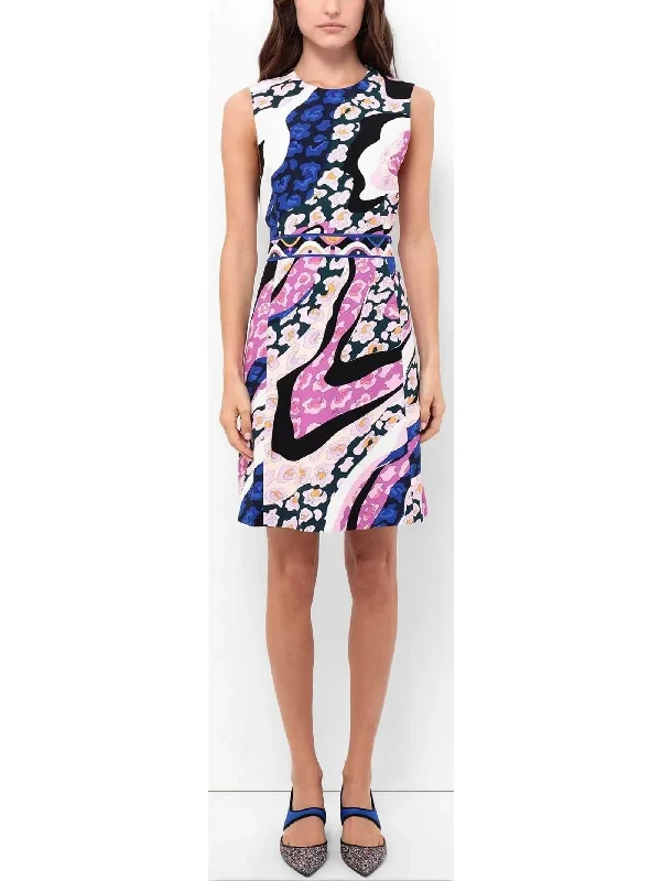 Printed Abstract Mini Dress in Multicolor Cozy Knitted Mini Dress