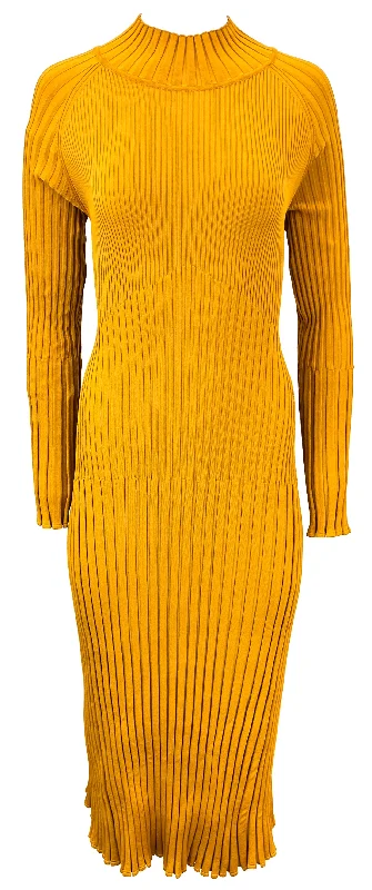 Proenza Schouler Rib-Knit Midi Dress in Gold Trendy Tiered Hem Midi Dress