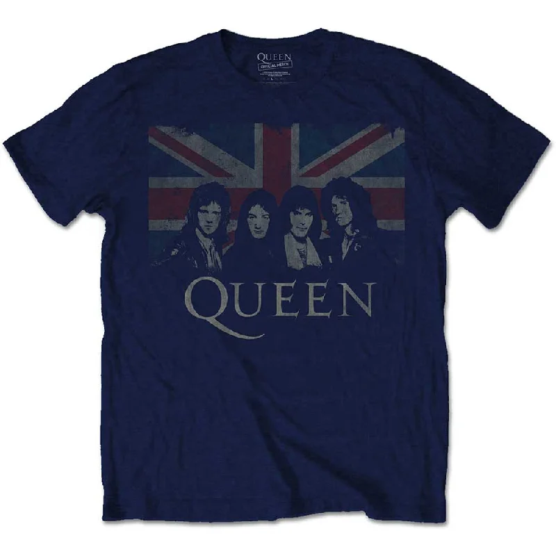 Queen | Official Band T-shirt | Vintage Union Jack Houndstooth Herringbone Solid