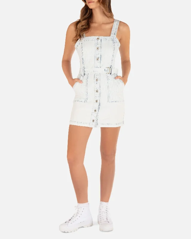 Railraod Denim Mini Dress Fashionable Pleated Mini Dress