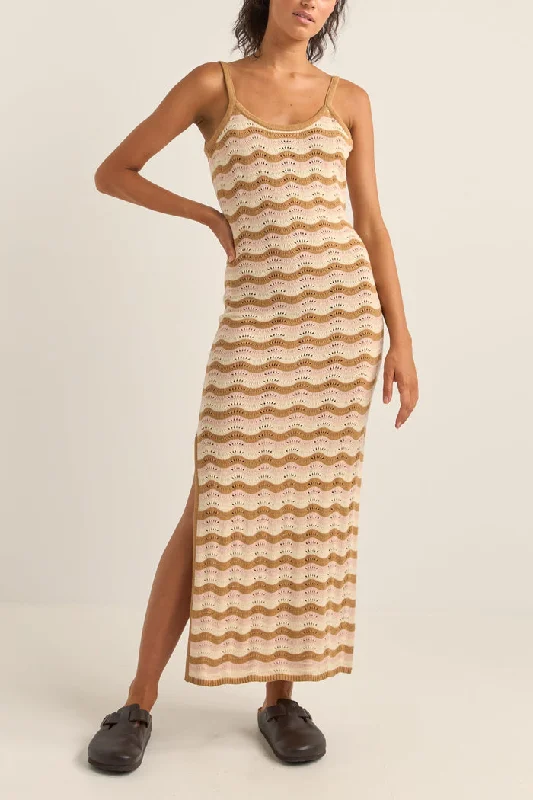 Rhythm Aries Stripe Knit Midi Dress - NATURAL Stylish Midi Dress with Cuffs