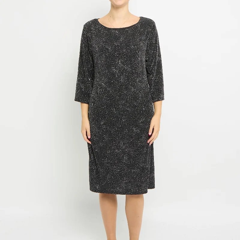 Scoop Neck Sparkly 3/4 Sleeve Midi Dress - UK 14 Fashionable Floral Embroidery Midi Dress