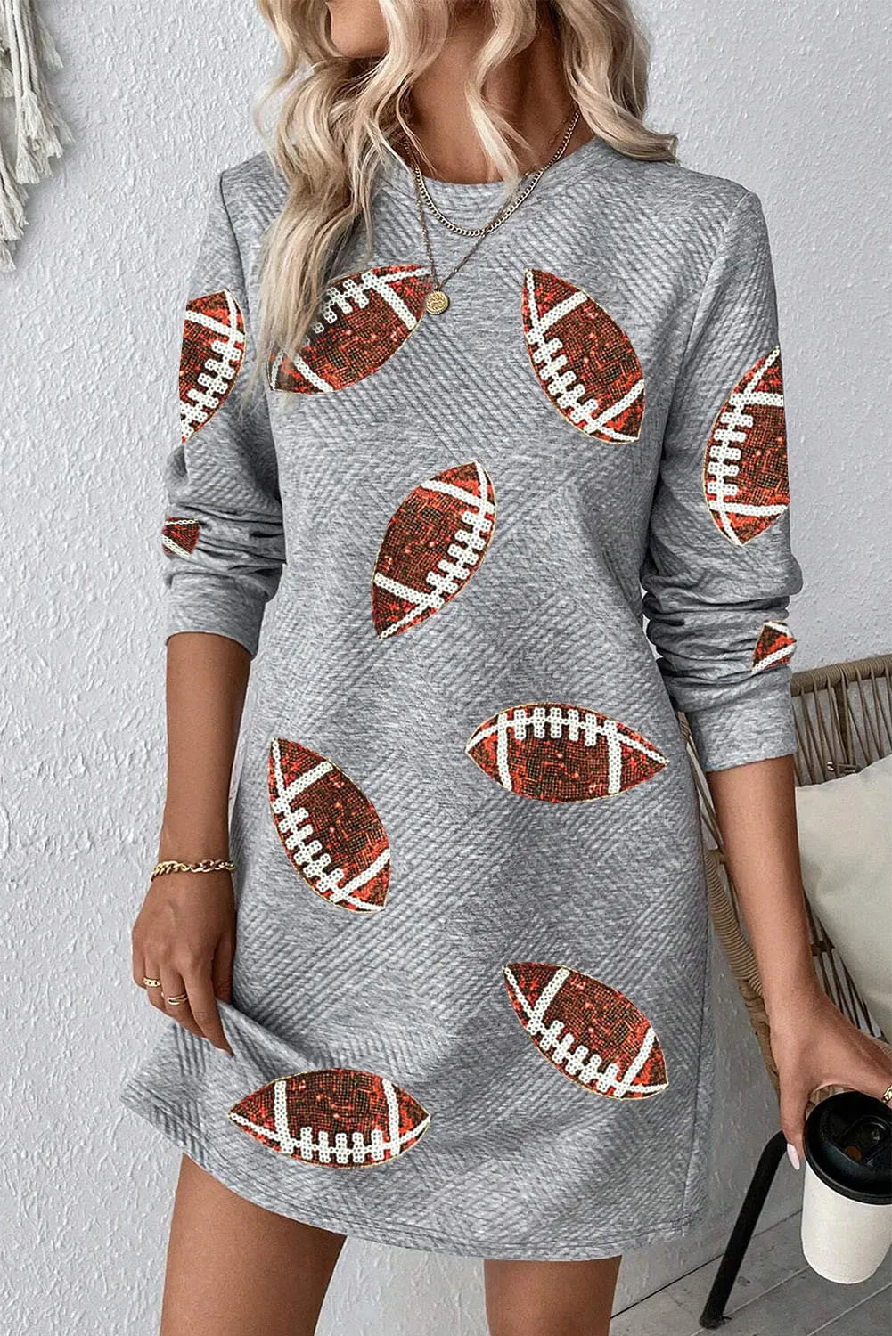 Sequin Football Long Sleeve Mini Dress Comfortable Ruffle Mini Dress