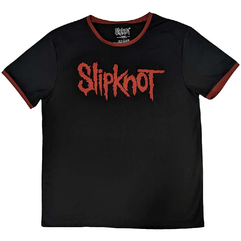 Slipknot | Official Band Ringer T-Shirt | Logo (Back Print) Real Fur Shearling Chenille