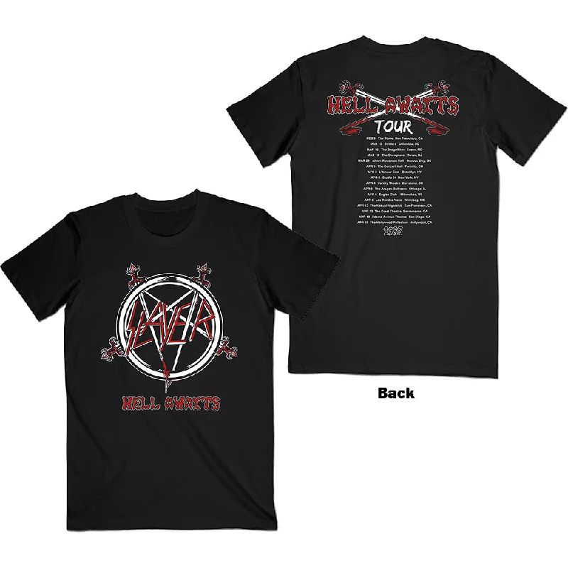 Slayer | Official Band T-Shirt | Hell Awaits Tour (Back Print) Fleece Fabric Down Fabric Feather Fabric