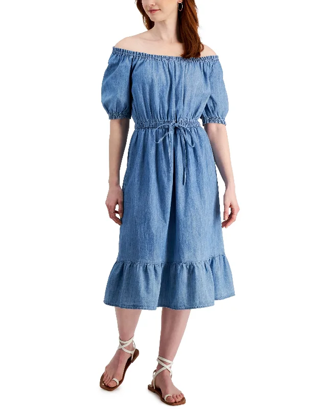 Style & Co Womens Cotton Peasant Midi Dress Stylish Tiered Midi Dress