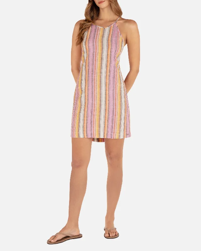 Sunset Stripe Mini Dress Casual Mini Dress with Pockets