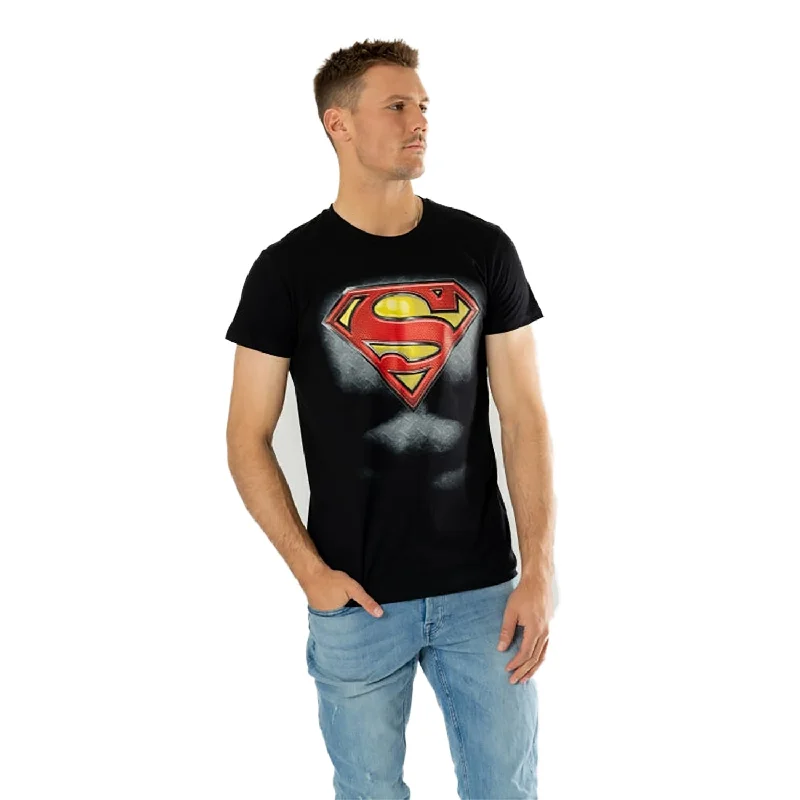 Mens Black Superman T-Shirt DC Superhero Costume Welt Pockets Slit Pockets Flap Pockets