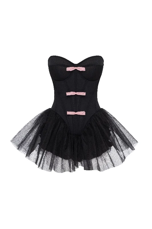 Tutu black mini dress with cute pink bows Cozy Sweater Mini Dress