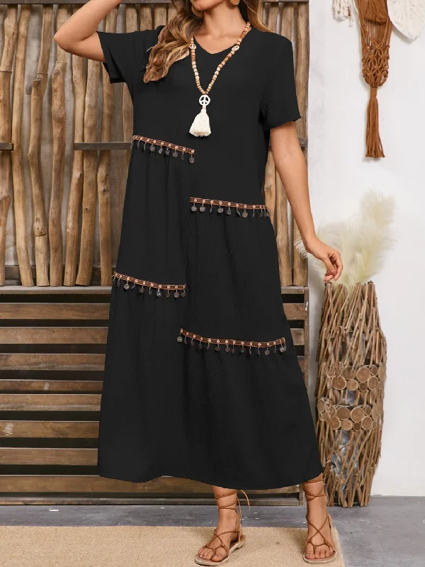 V-Neck Short Sleeve Midi Dress Fashionable Chiffon Midi Dress