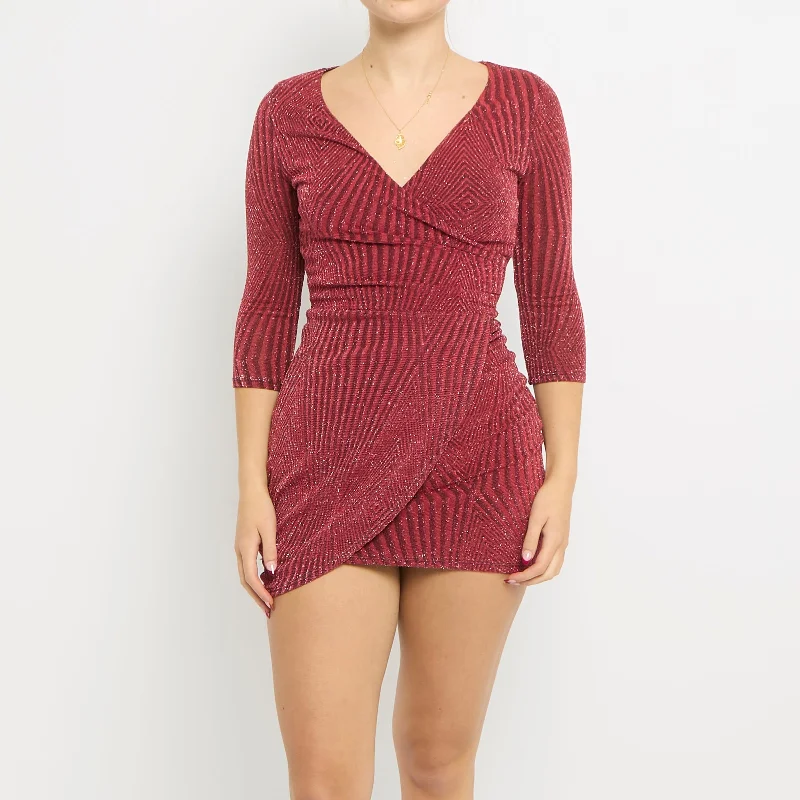 V-Neck Wrap Mini Dress - UK 6 Comfortable Off-Shoulder Mini Dress