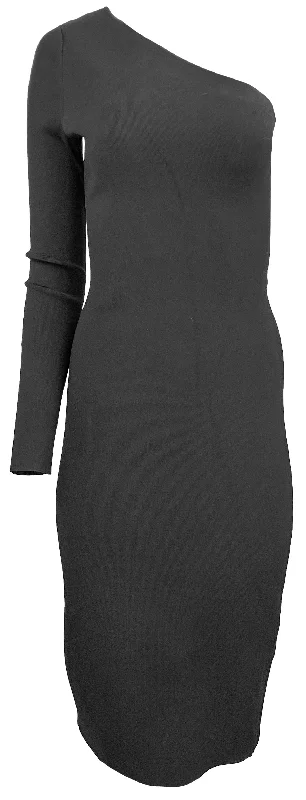 VB Body by Victoria Beckham One Sleeve Fitted Midi Dress in Black Trendy Square Neck Midi Dress